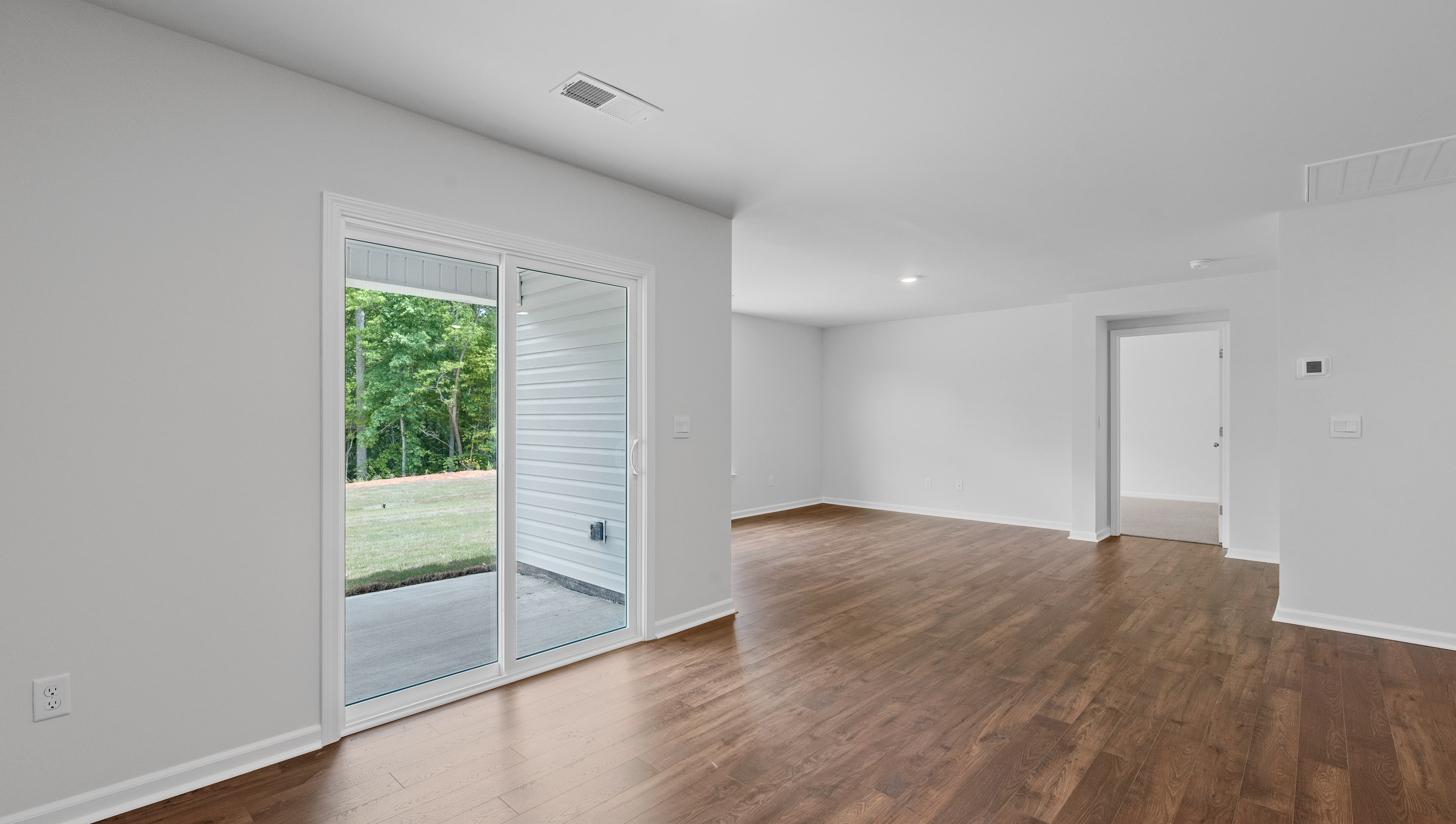 Dining room with sliding doors.