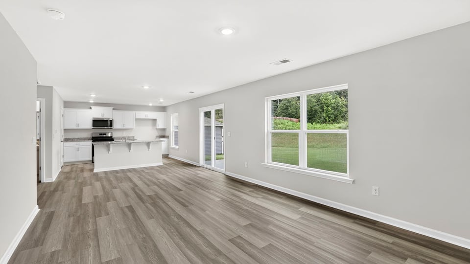 Family room with windows.