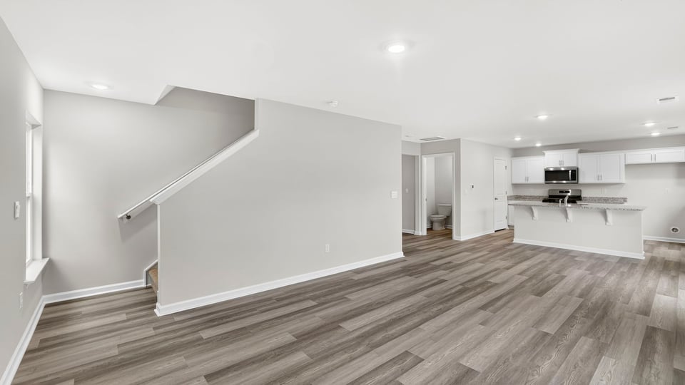 Family room with windows.