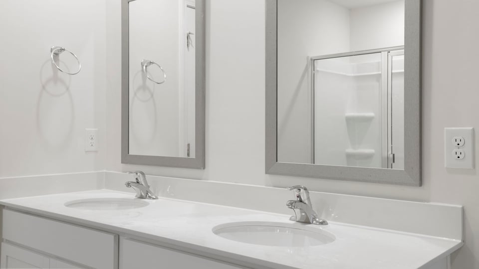 Bathroom with double vanity sink.
