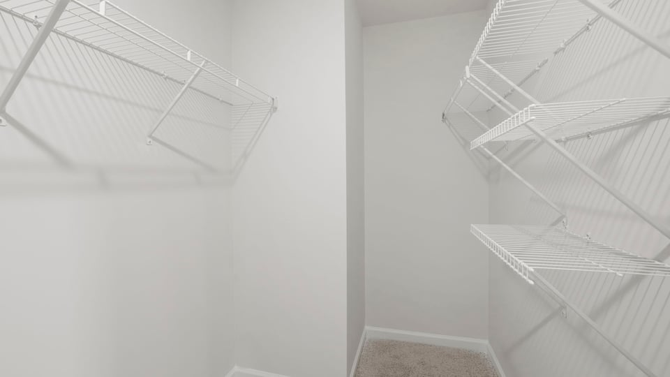 Closet with hanging storage racks.