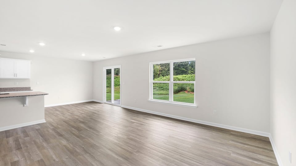 Family room with windows.