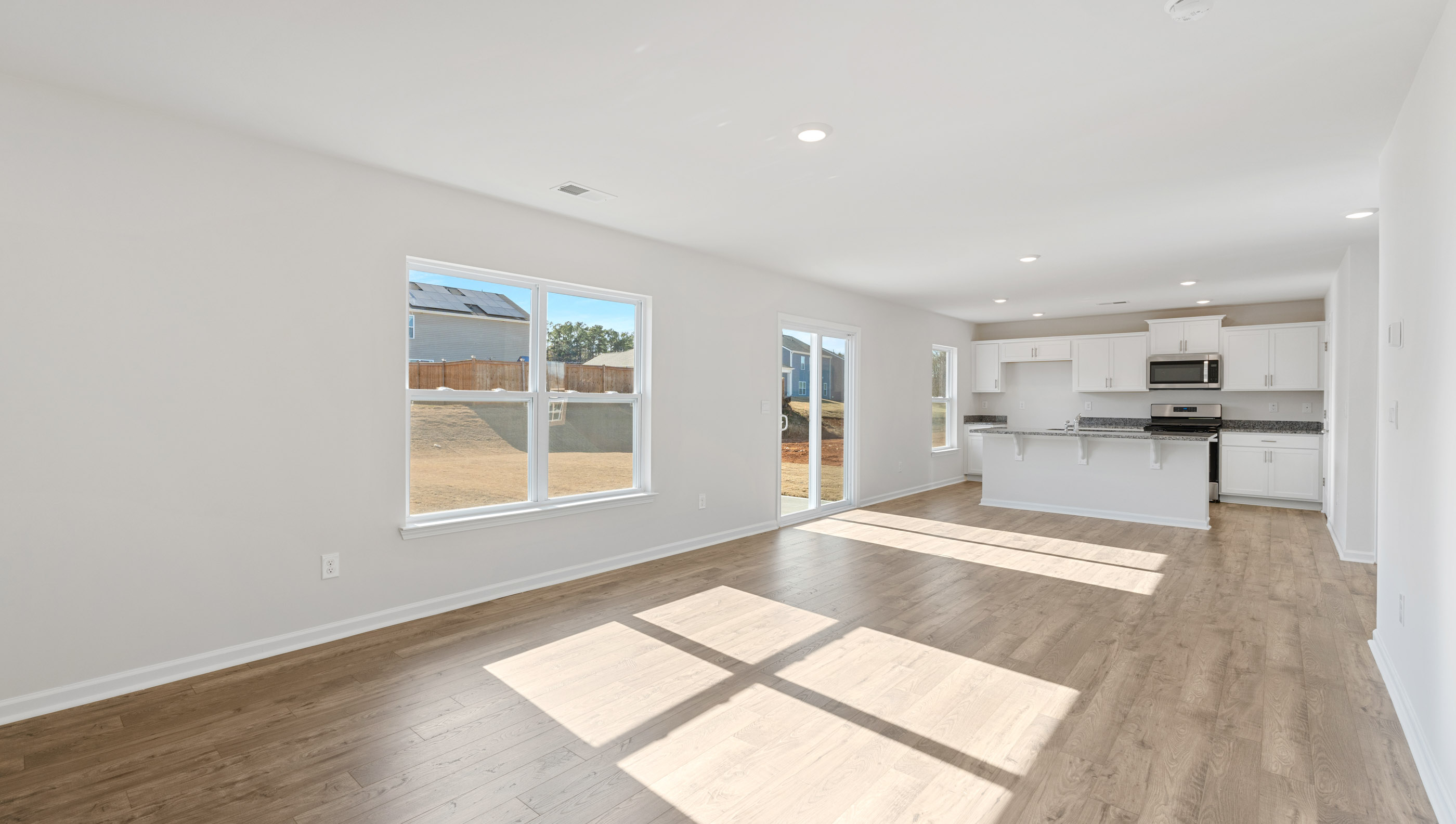 Family room with windows.