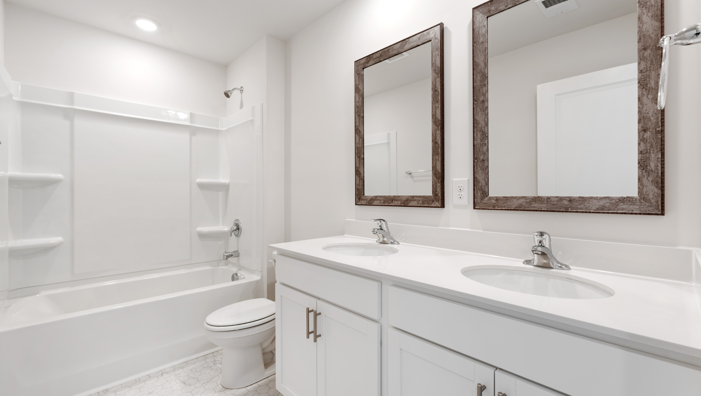 Bathroom with double vanity sink.
