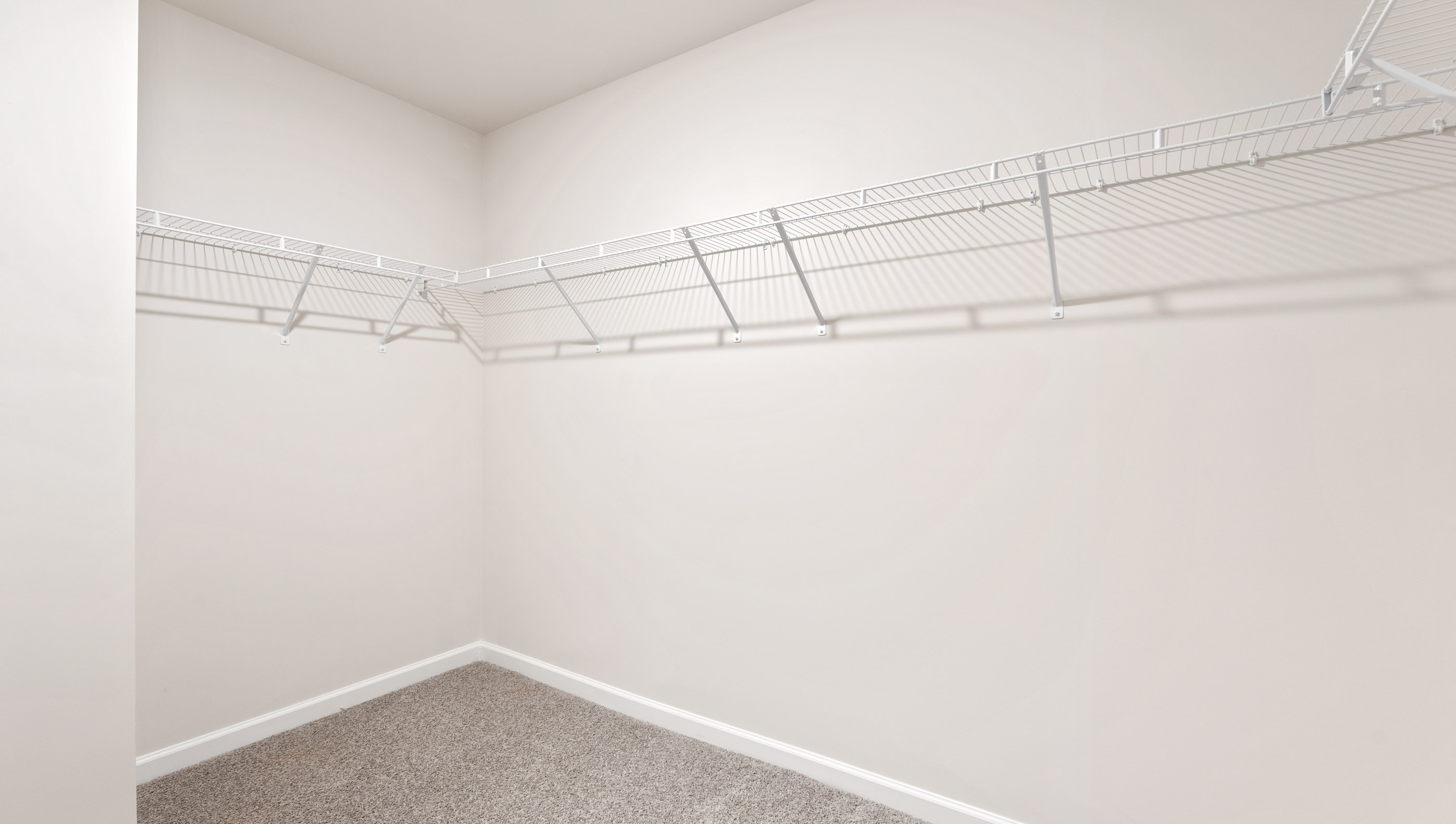 Closet with hanging storage racks.