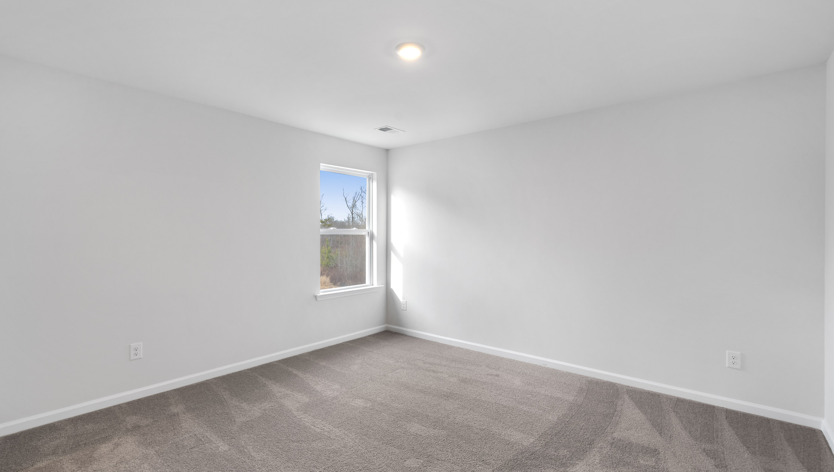 Bedroom with carpet and window.