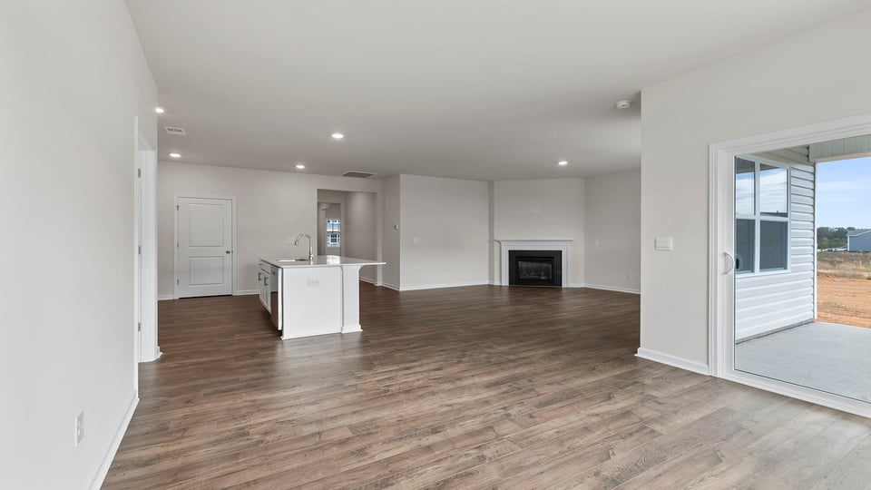View from dining room toward the kitchen and family room.