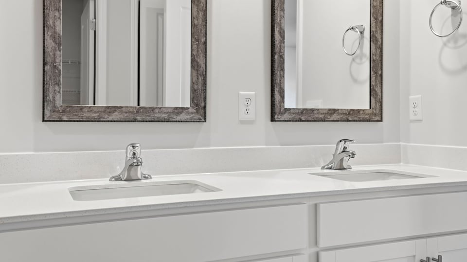 Bathroom with double vanity sink.