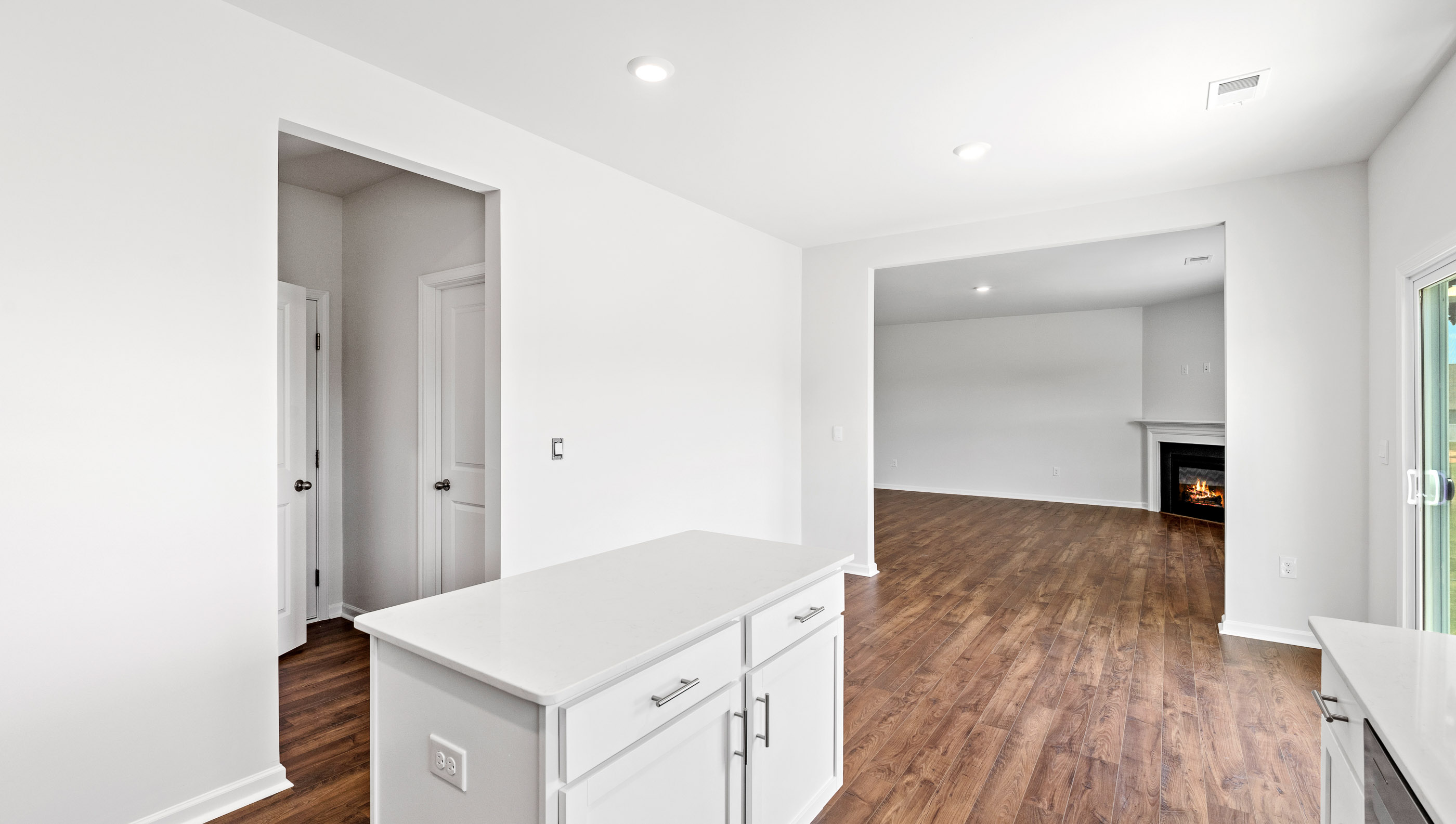 View from kitchen into living area.