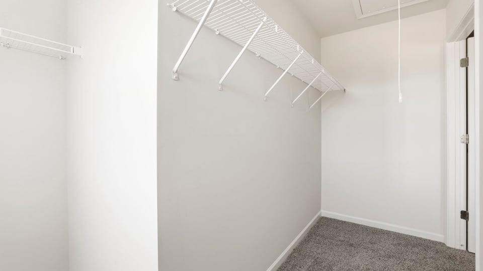 Closet with hanging storage racks.