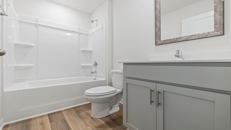 Hall bathroom with shower / tub.