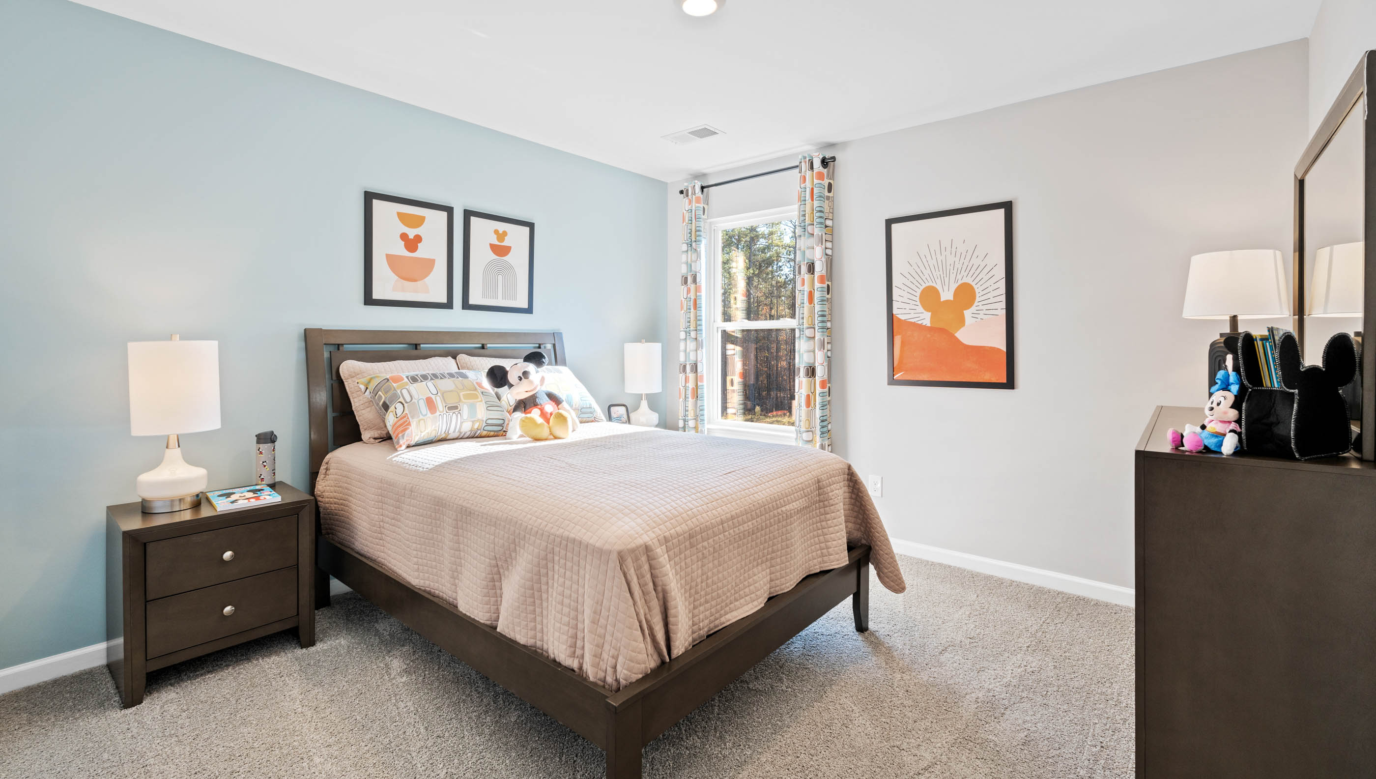 Bedroom 1 with window and carpet.