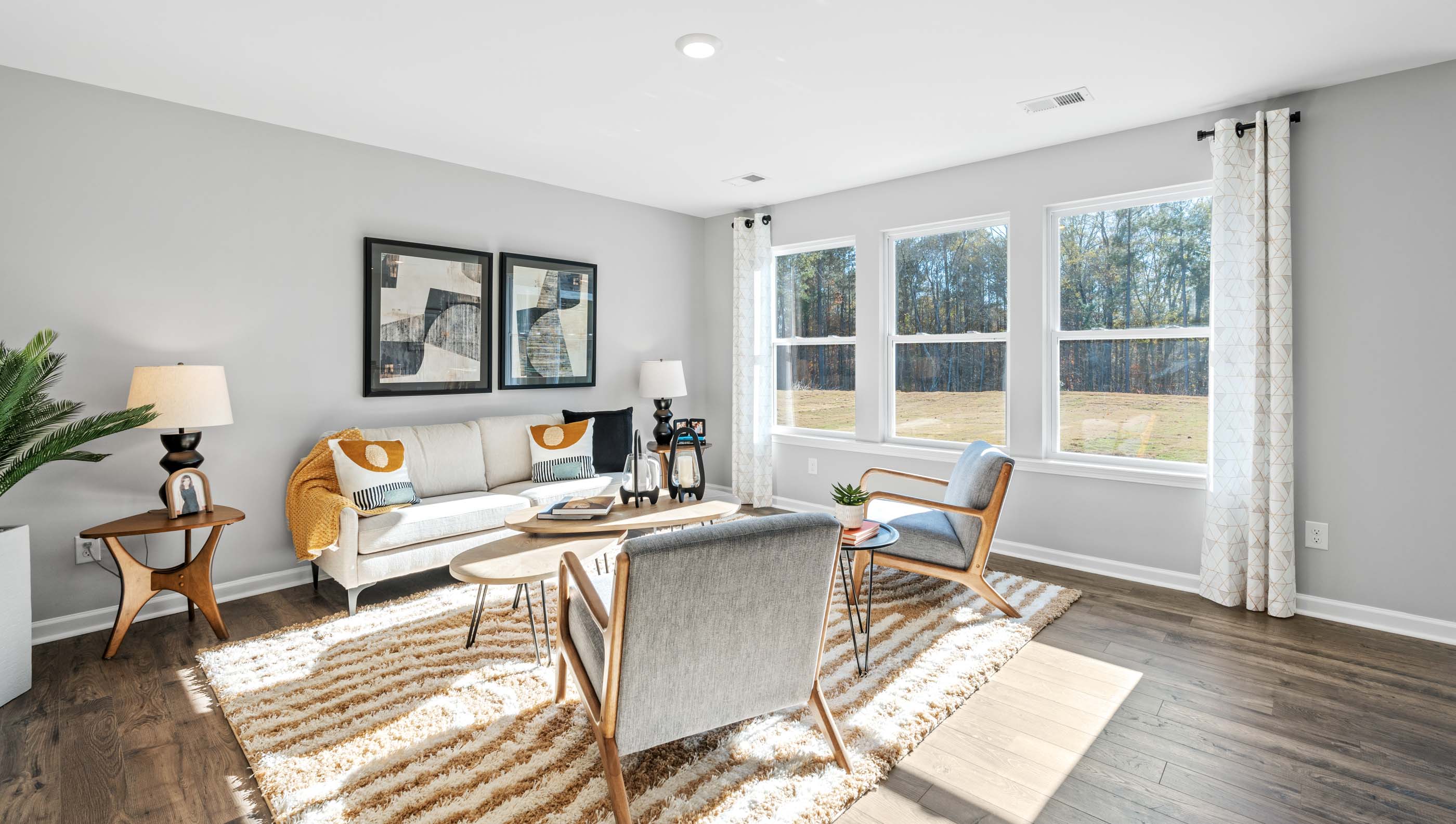 Living room with large windows.