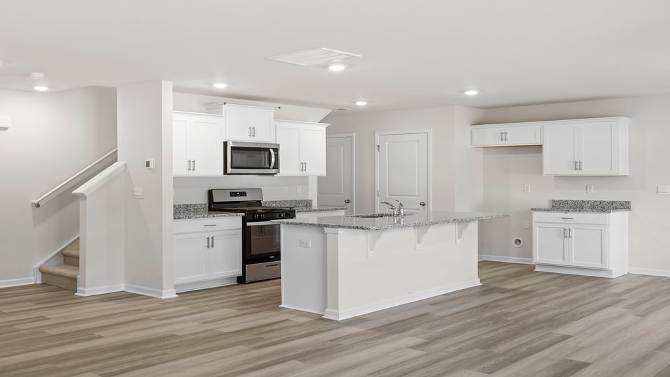 Kitchen island with granite countertops.
