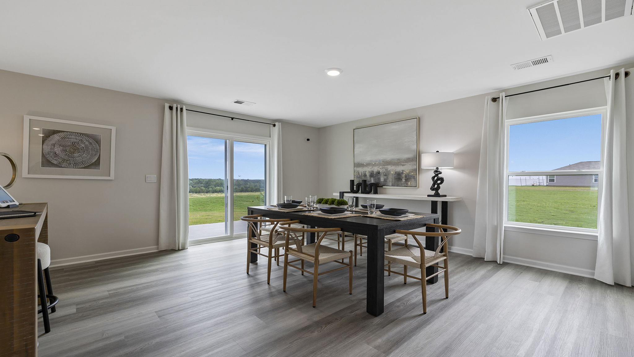 Dining area with windows.