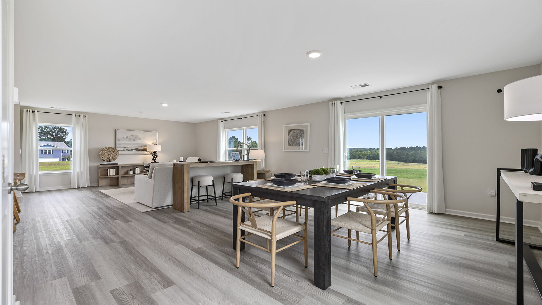 Dining area with windows.