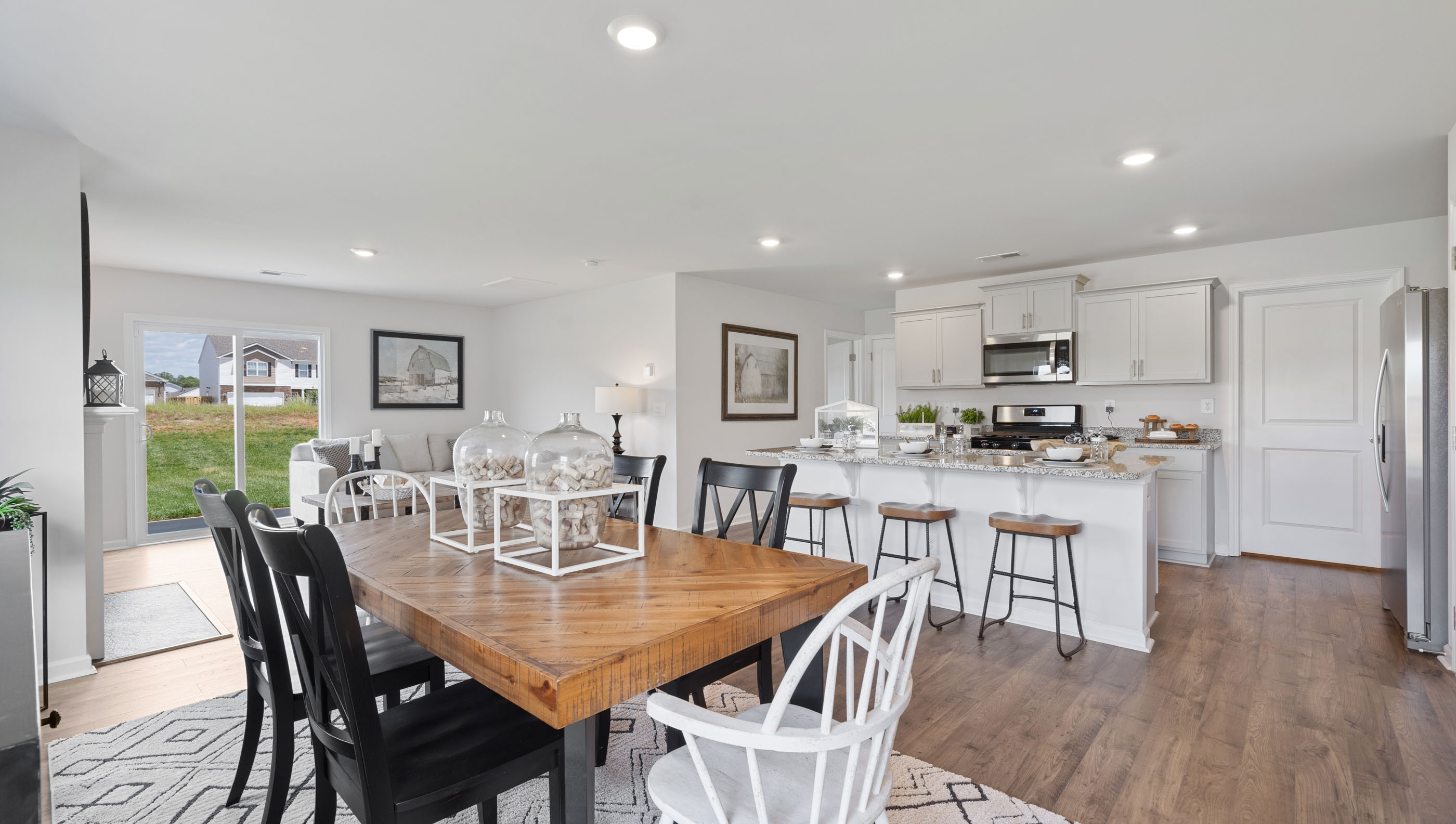 Dining room with view to the kitchen.