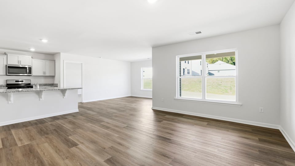 Family room with windows.