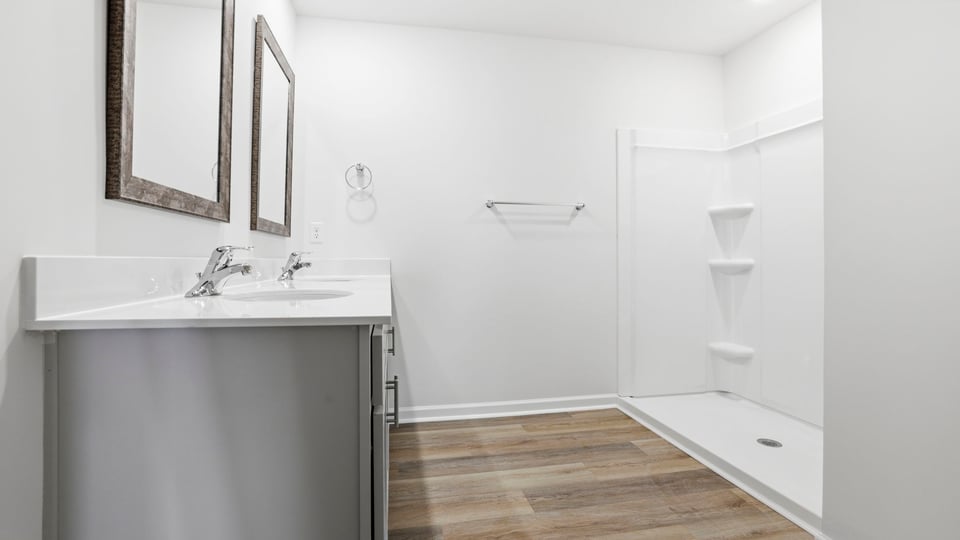 Bathroom with double vanity sink.