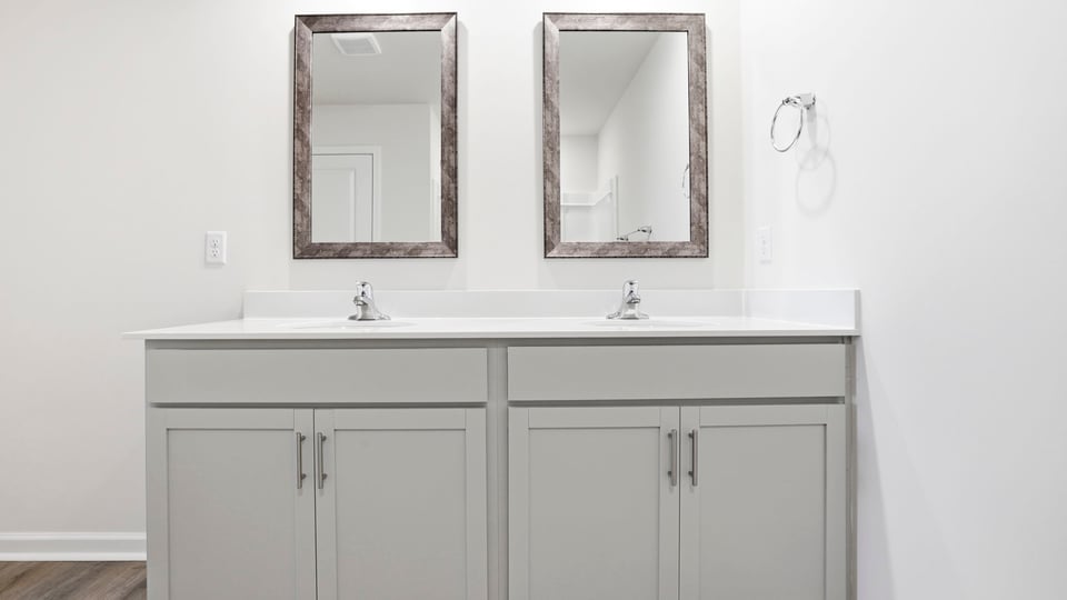 Bathroom with double vanity sink.