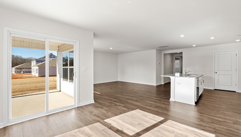 Family room with windows.