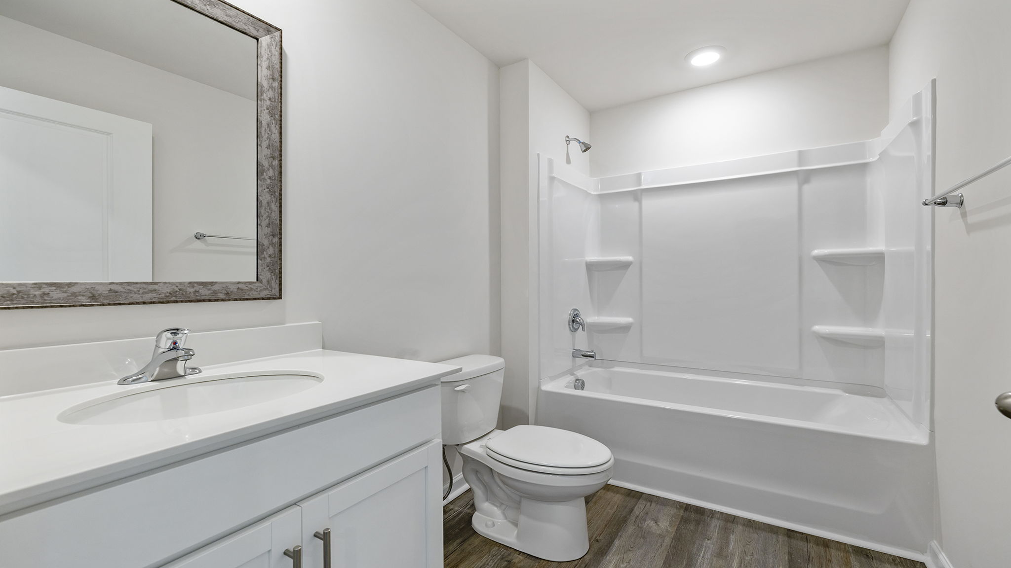 Hall bathroom with shower / tub.
