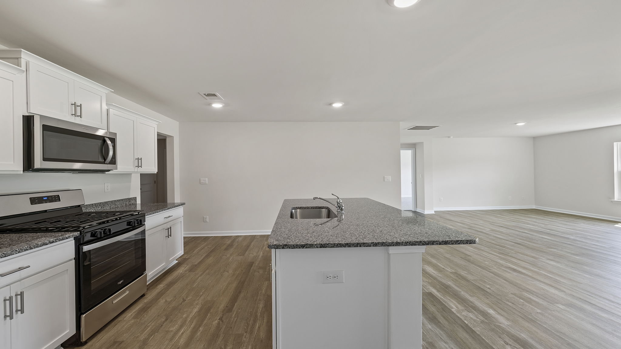View of family room from the kitchen.