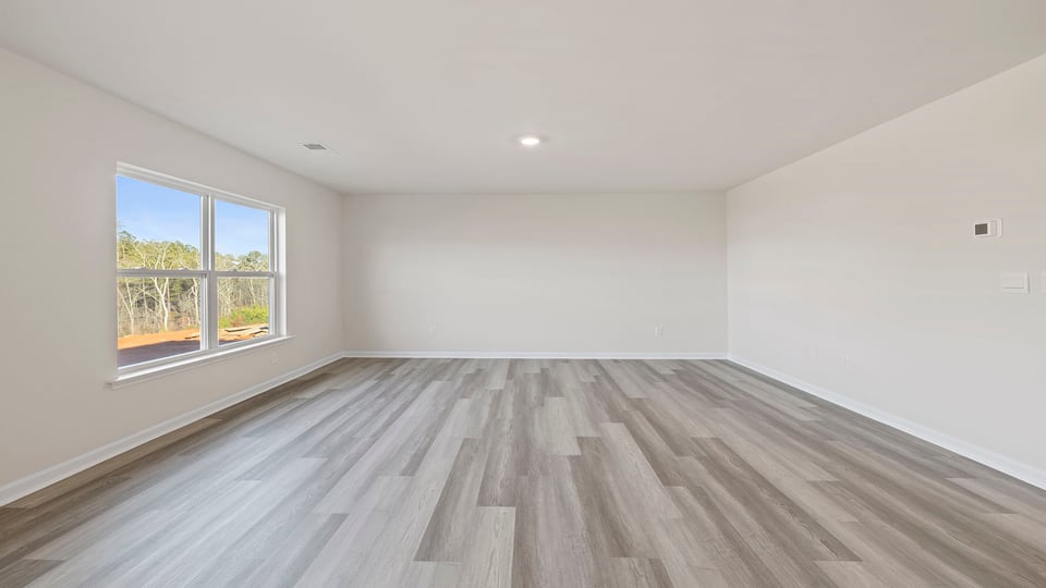 Living room with large windows.
