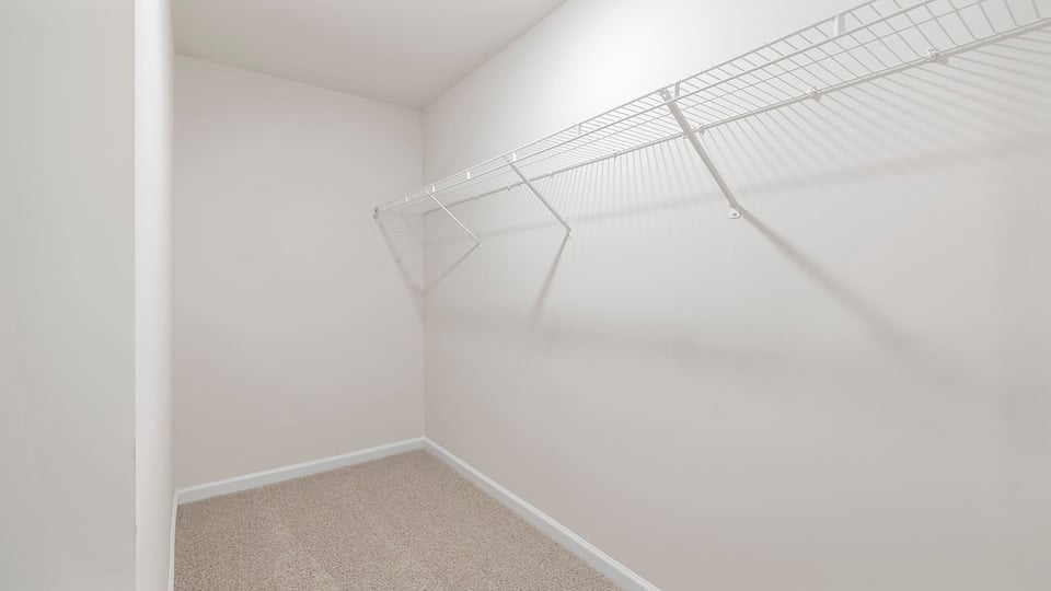 Closet with hanging storage racks.