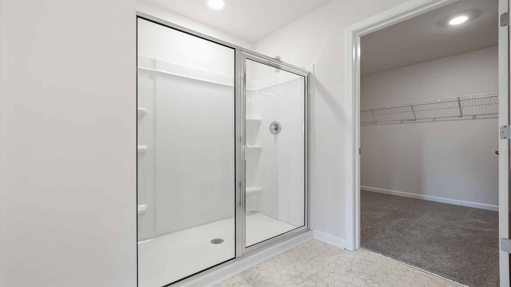 Primary bathroom with walk-in shower.