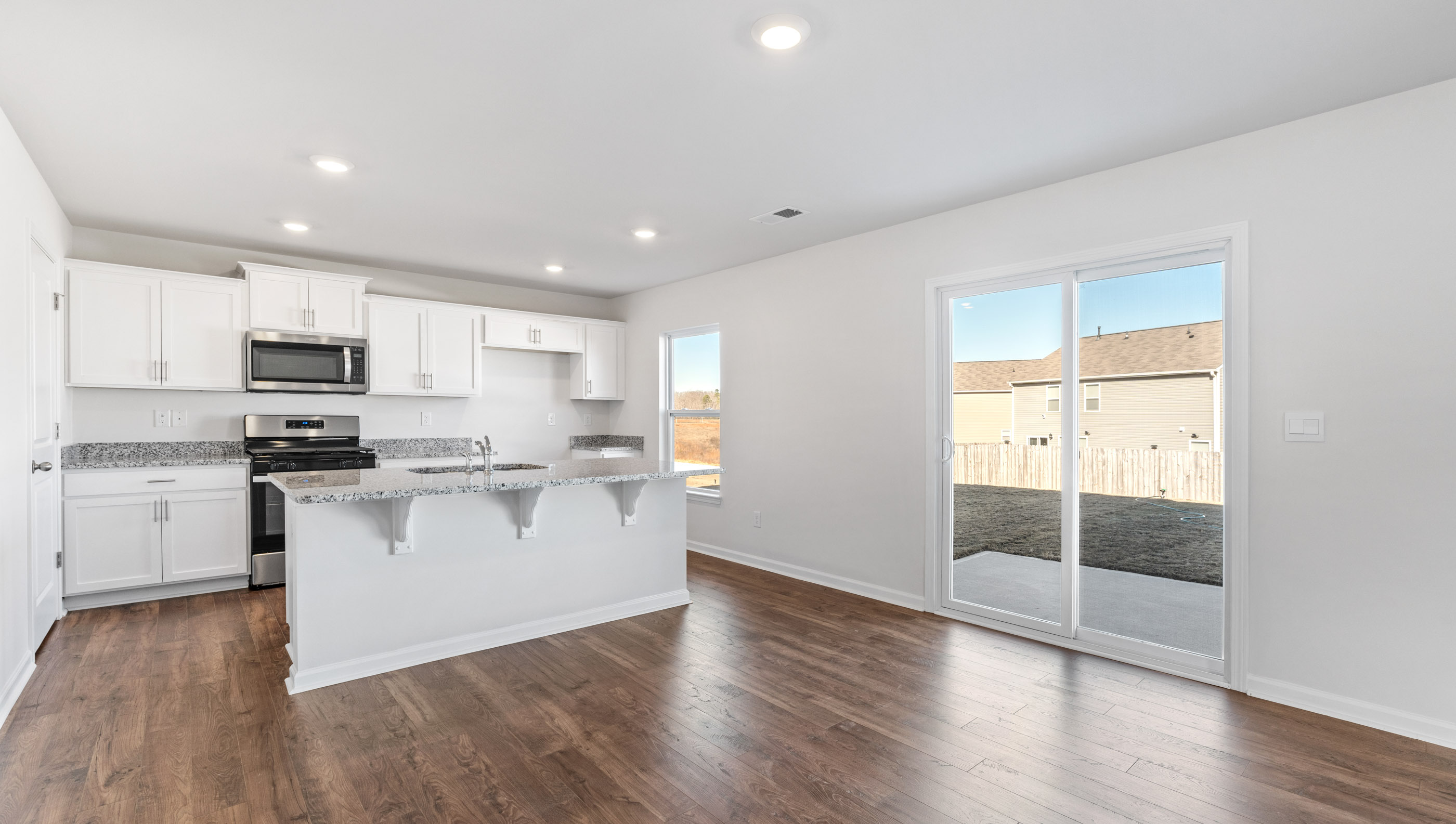 Family room with windows.