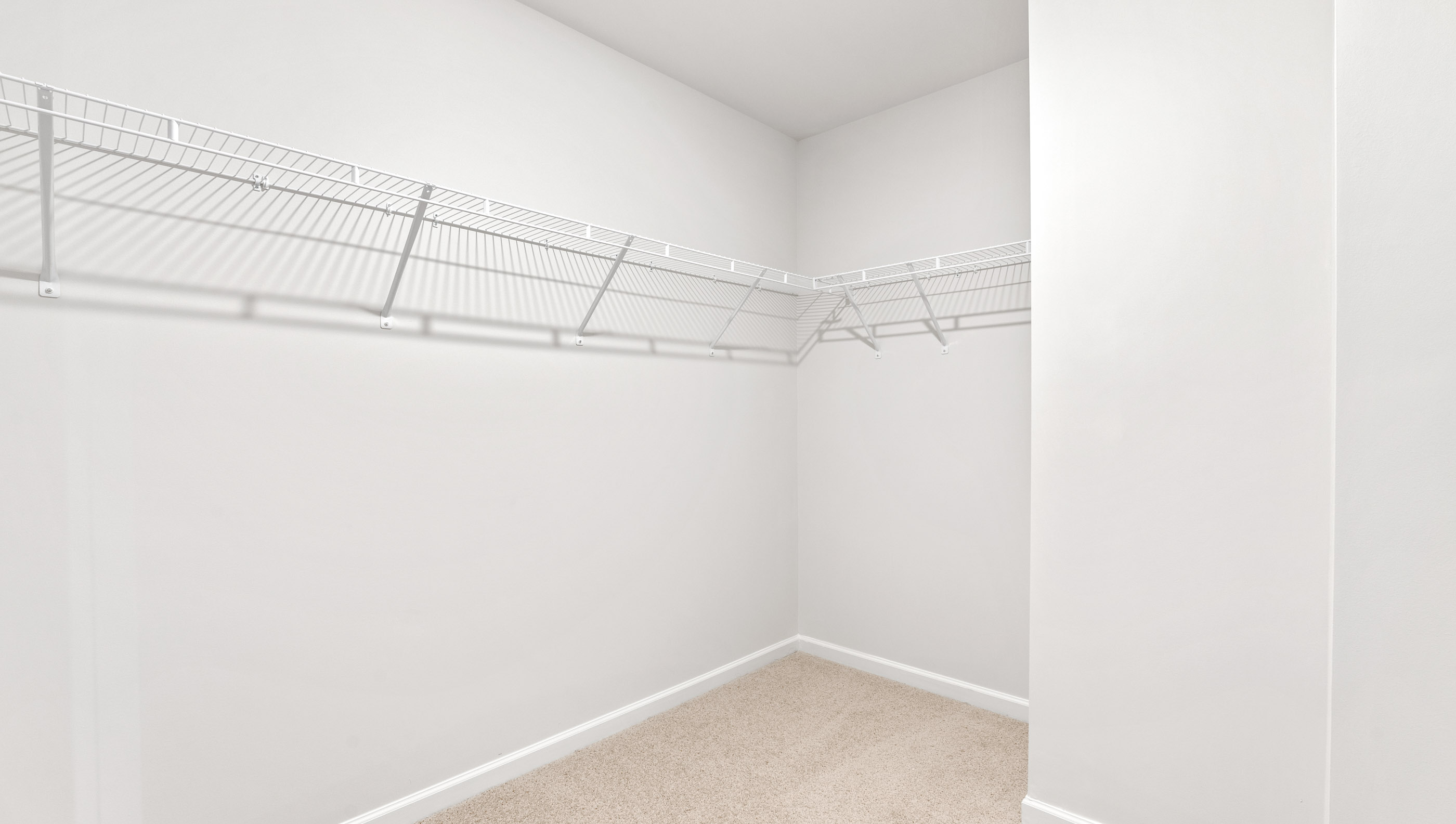 Closet with hanging storage racks.