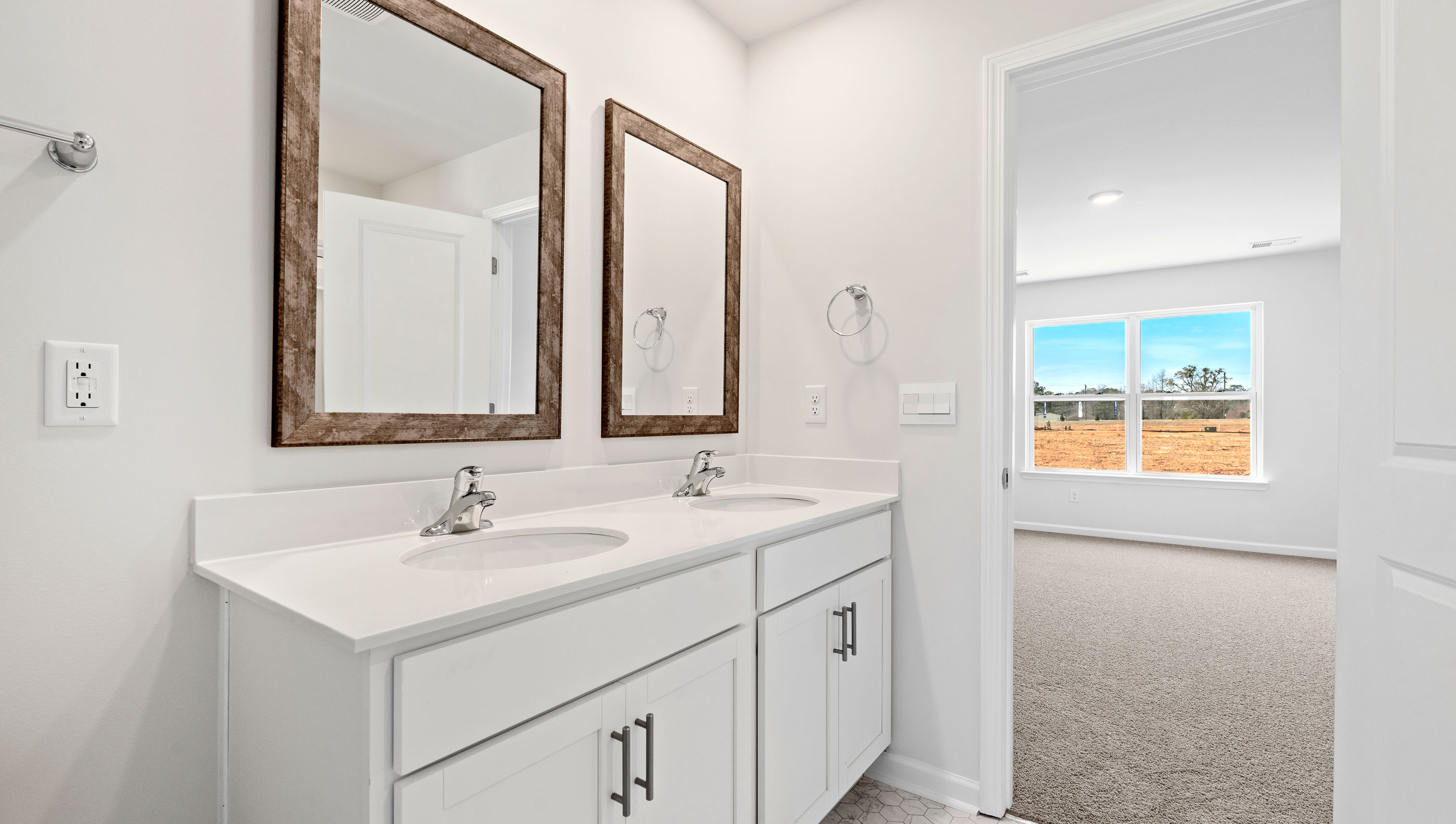 Bathroom with double vanity sink.