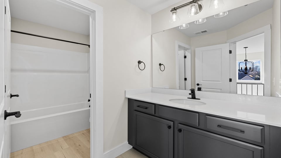 Bathroom with double vanity sink.