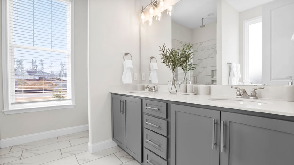 Double vanity with large window.