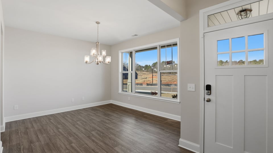 Dining room with windows.