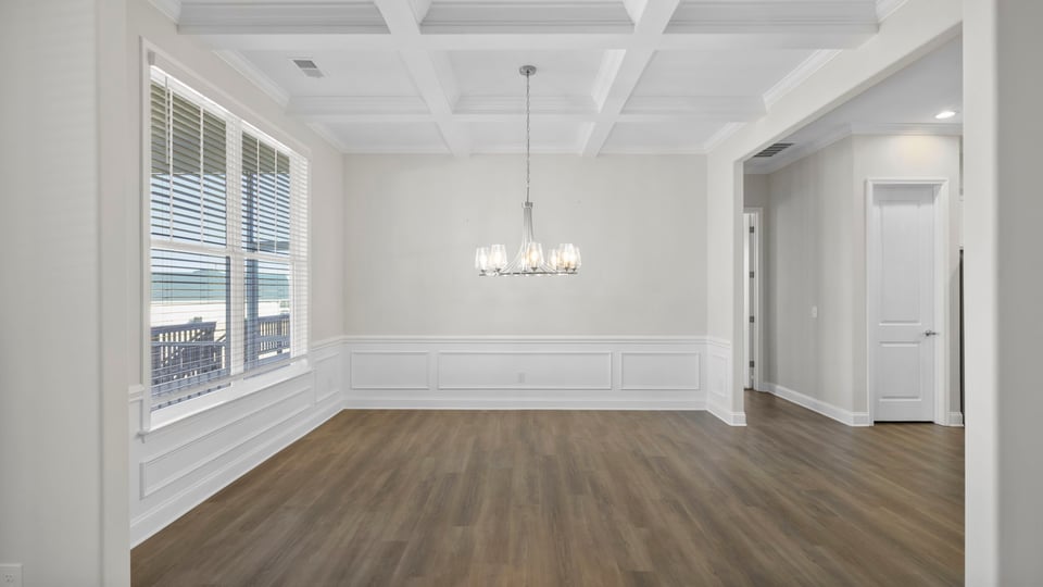 Dining room with windows.