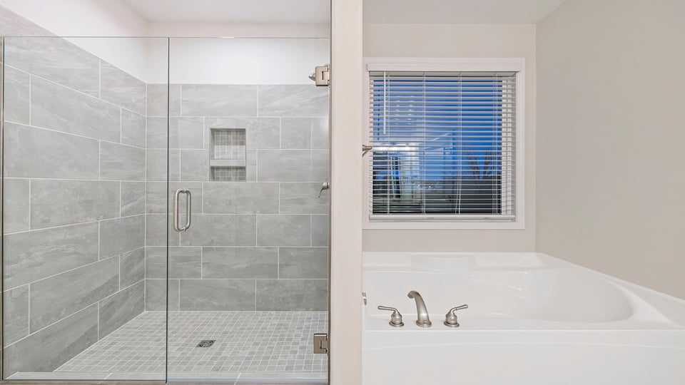 Bathroom with walk in shower and tub.