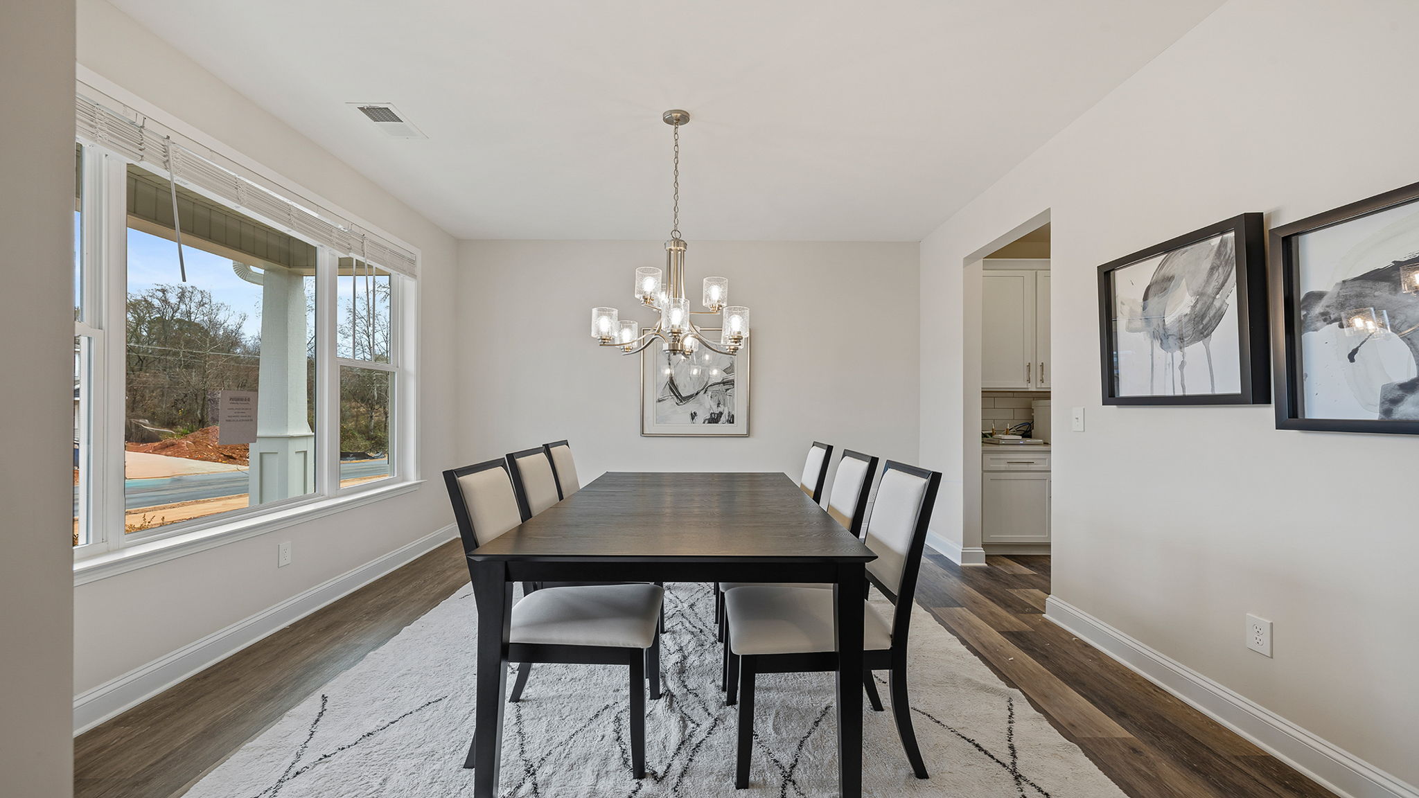 Dining room with windows.