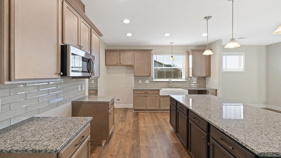 Kitchen with granite countertops.