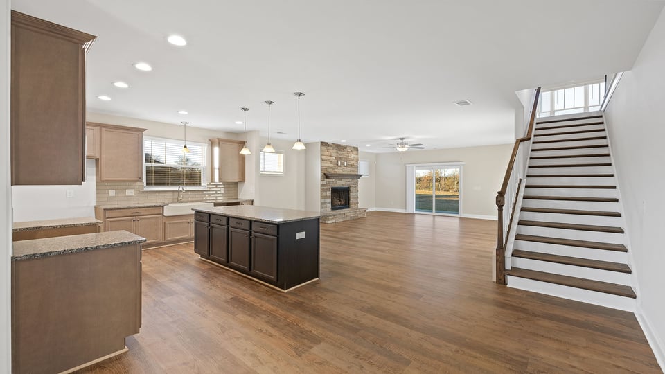 Kitchen with granite countertops.