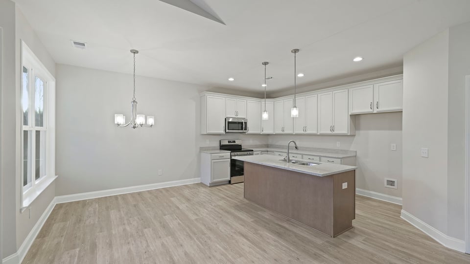 Open kitchen with kitchen island.