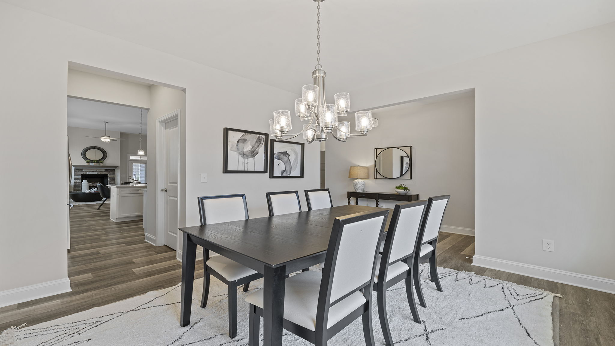 Dining room with windows.