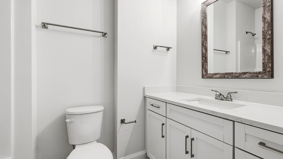 Bathroom with vanity sink.