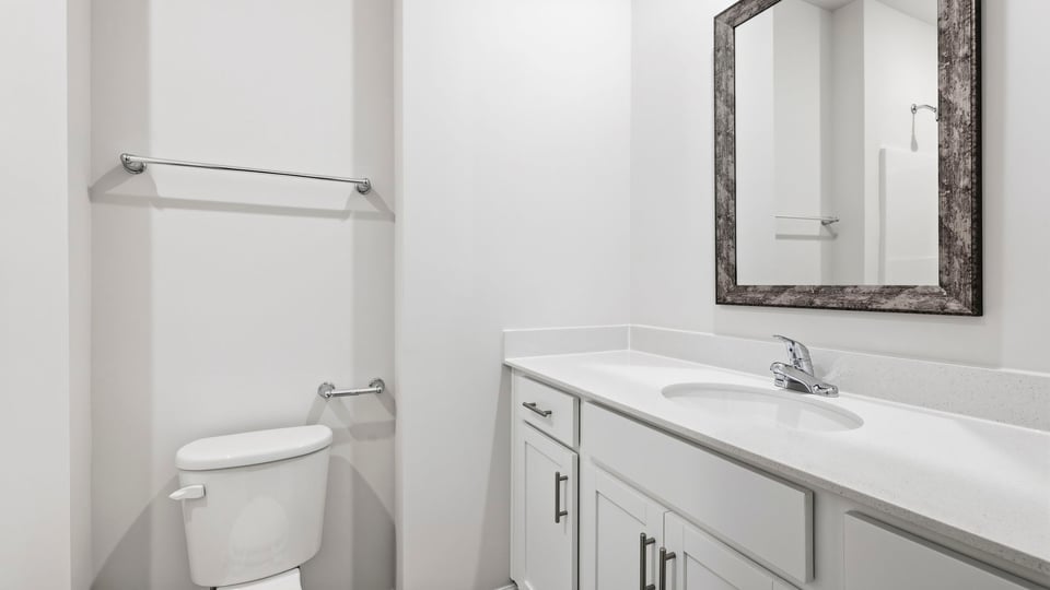 Bathroom with vanity sink.
