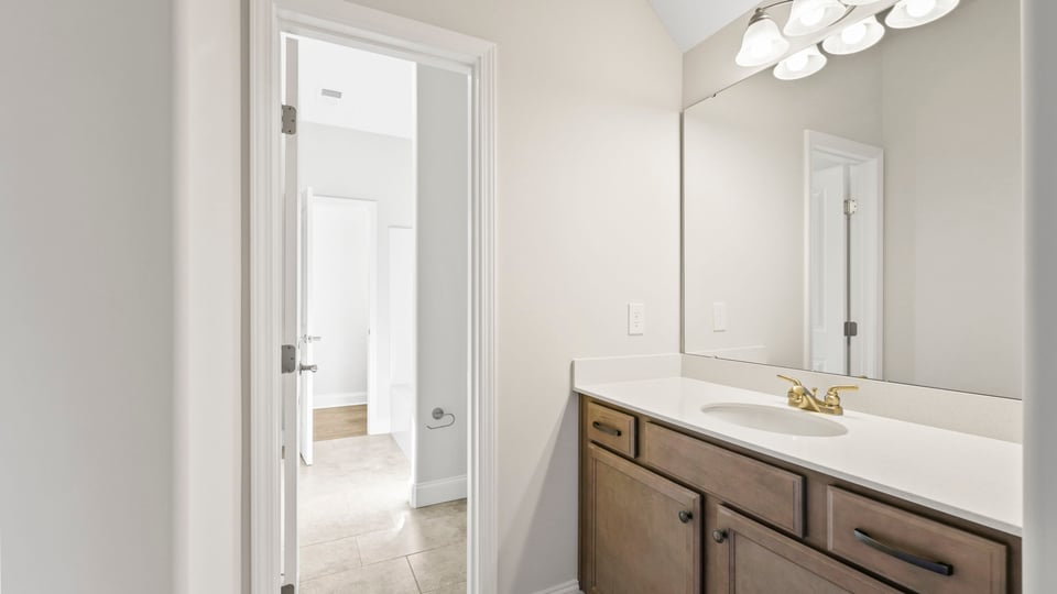 Bathroom with vanity sink.