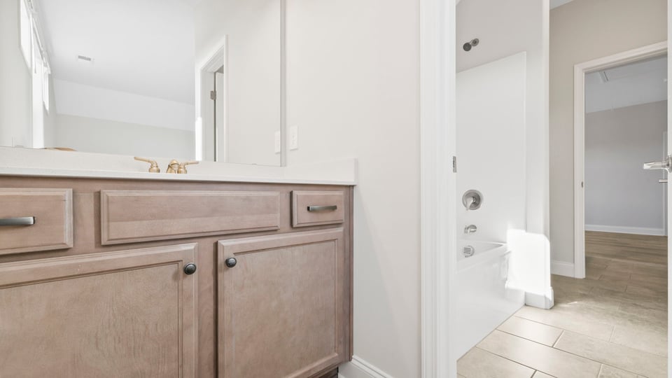 Bathroom with vanity sink.