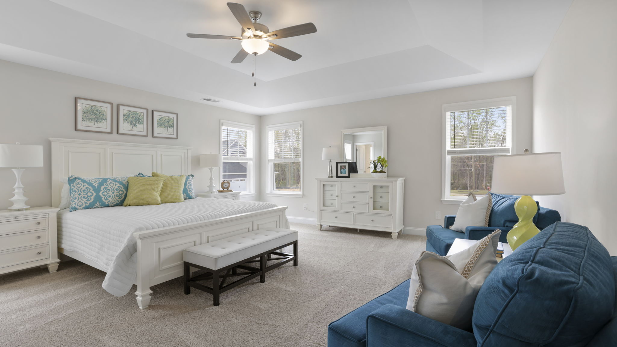 Bedroom with carpet and window.
