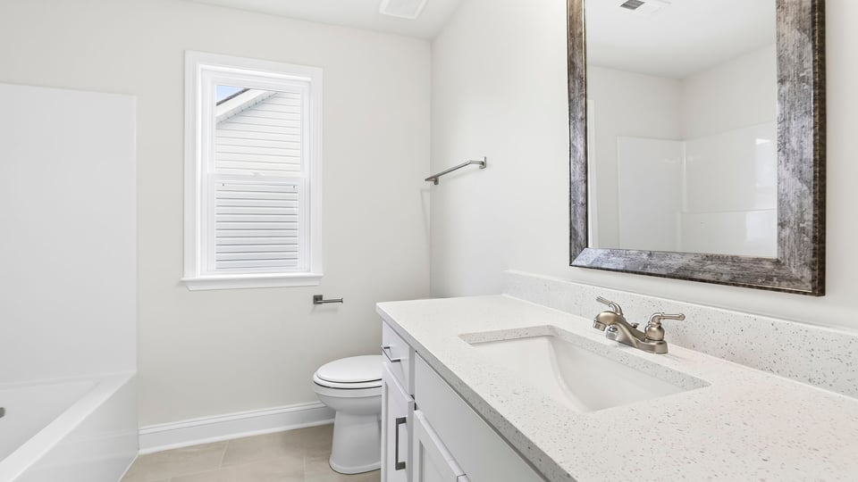 Bathroom with double vanity sink.