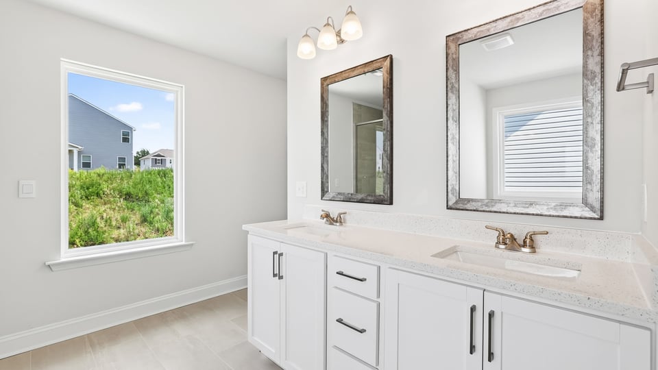 Bathroom with double vanity sink.